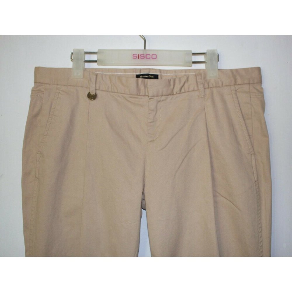 Massimo Dutti Tapered Trouser Pants Size 9.5 Beige Mid Rise Stretch - Picture 4 of 10